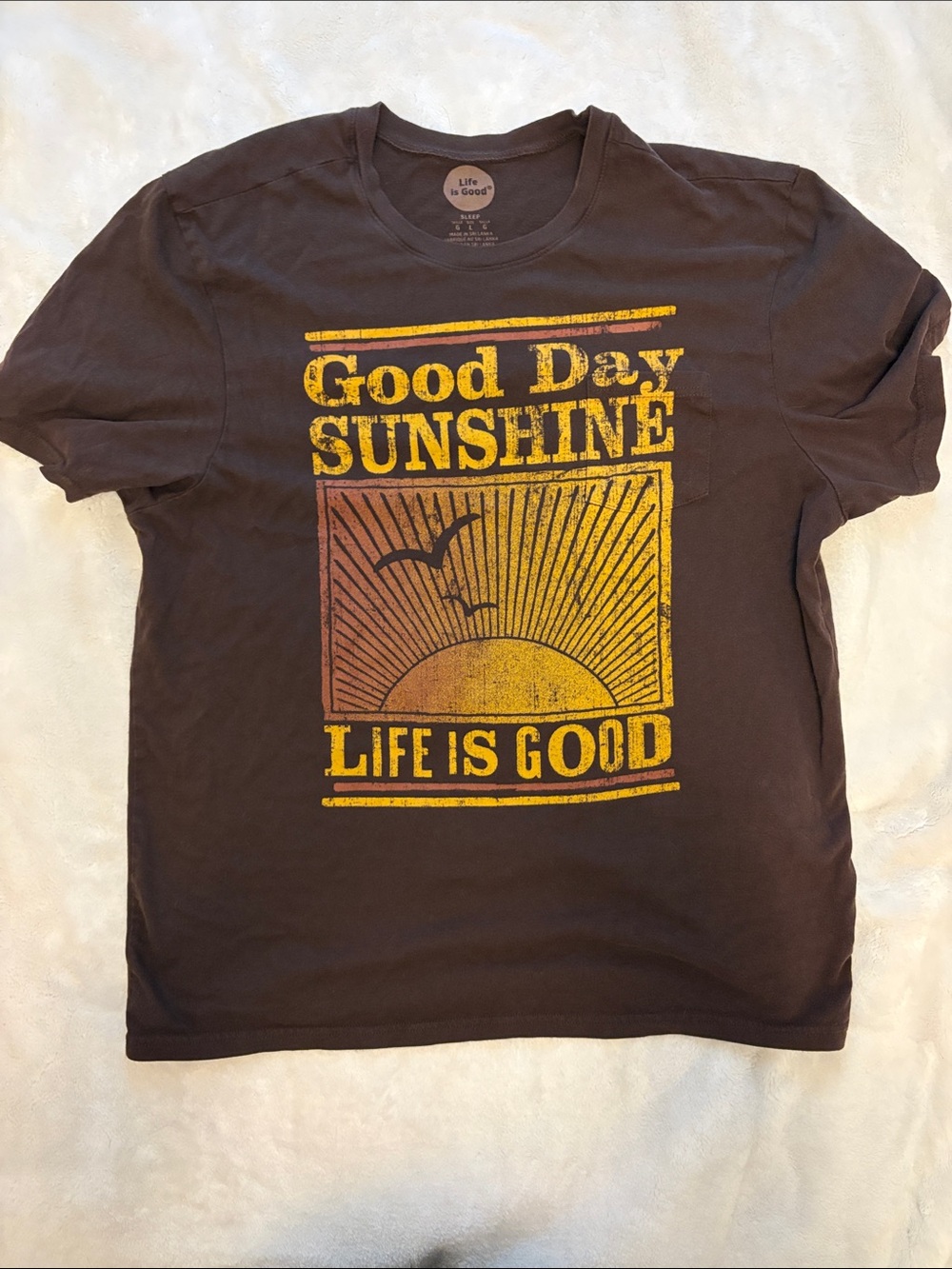 Life is Good Men’s "Good Day Sunshine" Graphic Sleep Pocket Tee - Large (Brown)